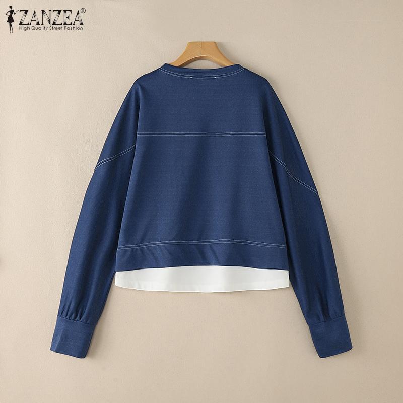 ZANZEA Damen Lässig Rundhals Locker Langarm Pullover Tops