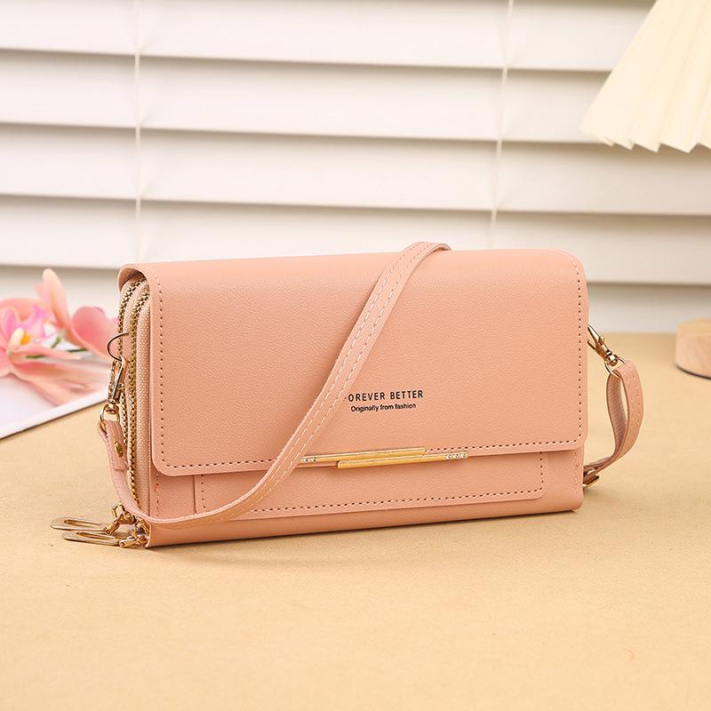 2025 Women s Crossbody Bag: Double Layer Phone & Coin Purse розовый