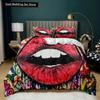 Juego de Funda Nórdica para Labios Juego de Cama de Labios Dorados Sexy Pareja Adulta Individual Doble Queen King Size Cubierta de Edredón de Poliéster con Marcas de Besos 3D