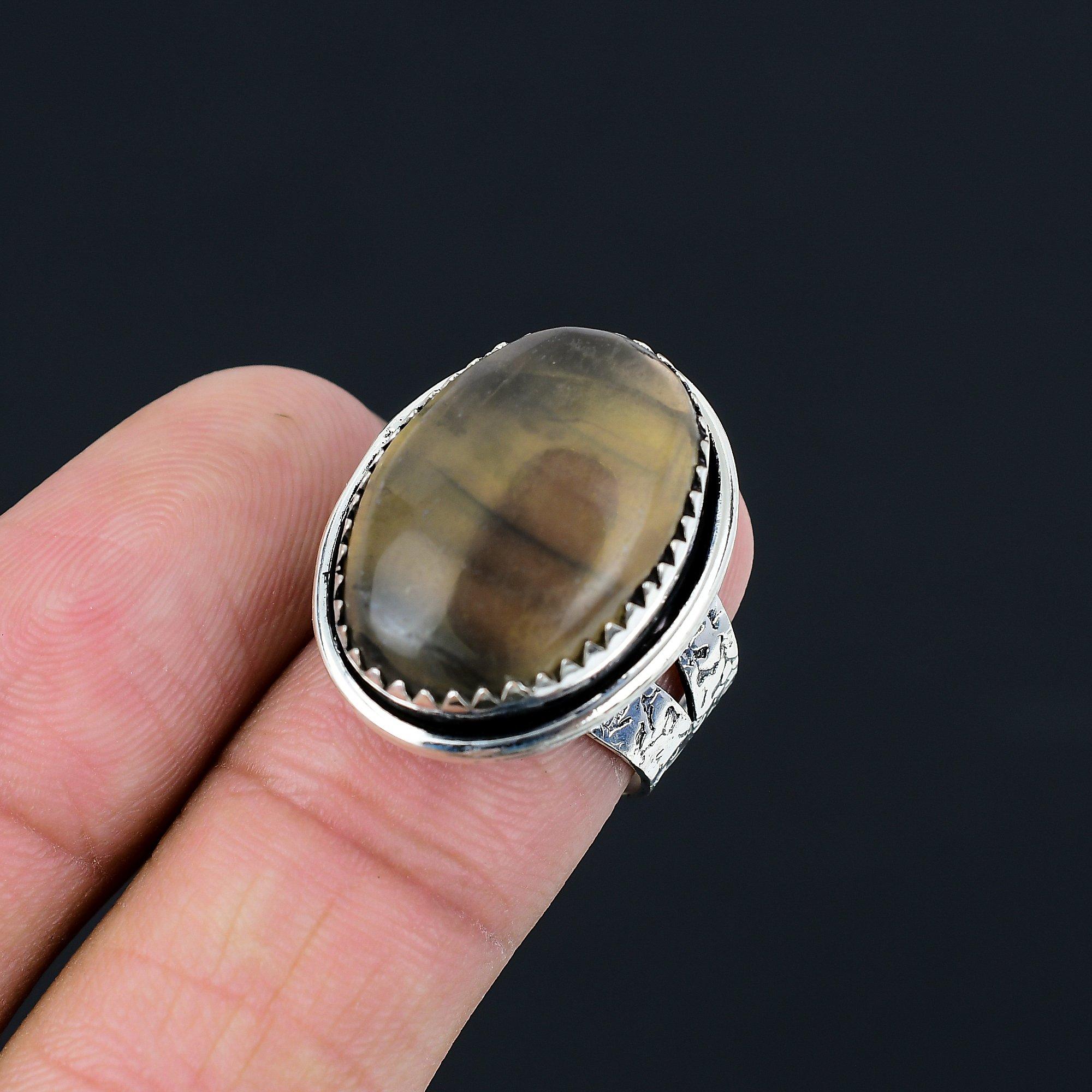 Friendship Day Deal Oval Multi Fluorite Gemstone New Ring Size 7.5 925 Silver 7.5