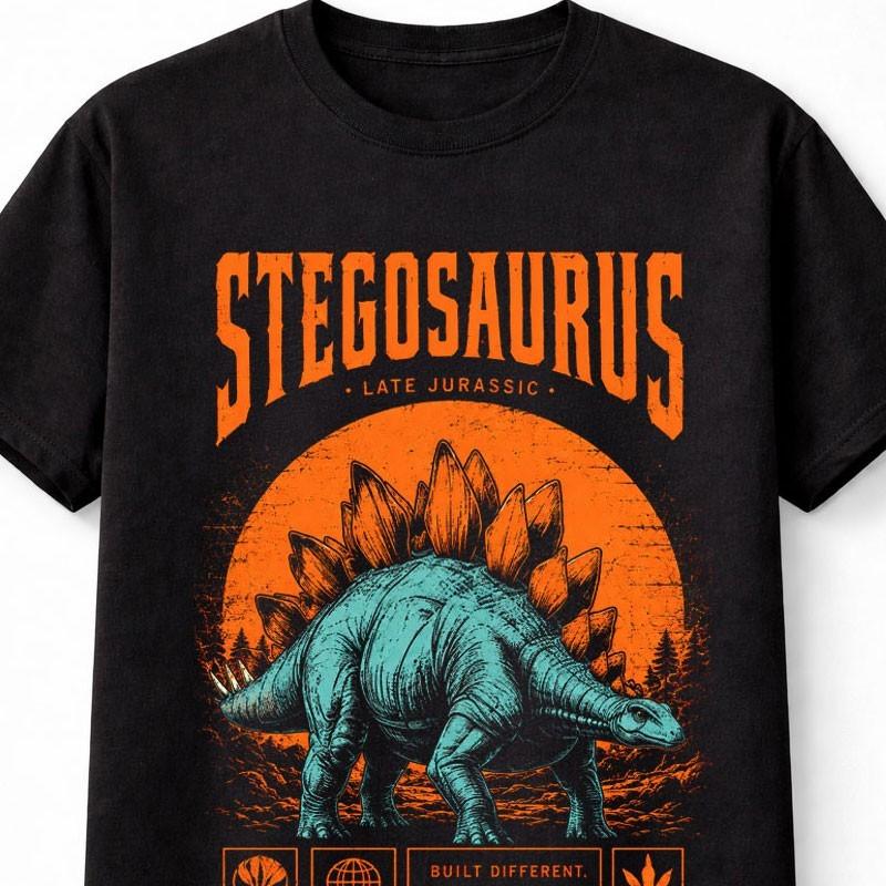 Stegosaurus Dinosaurier Jura Fossil Grafik Retro Unisex T-Shirt
