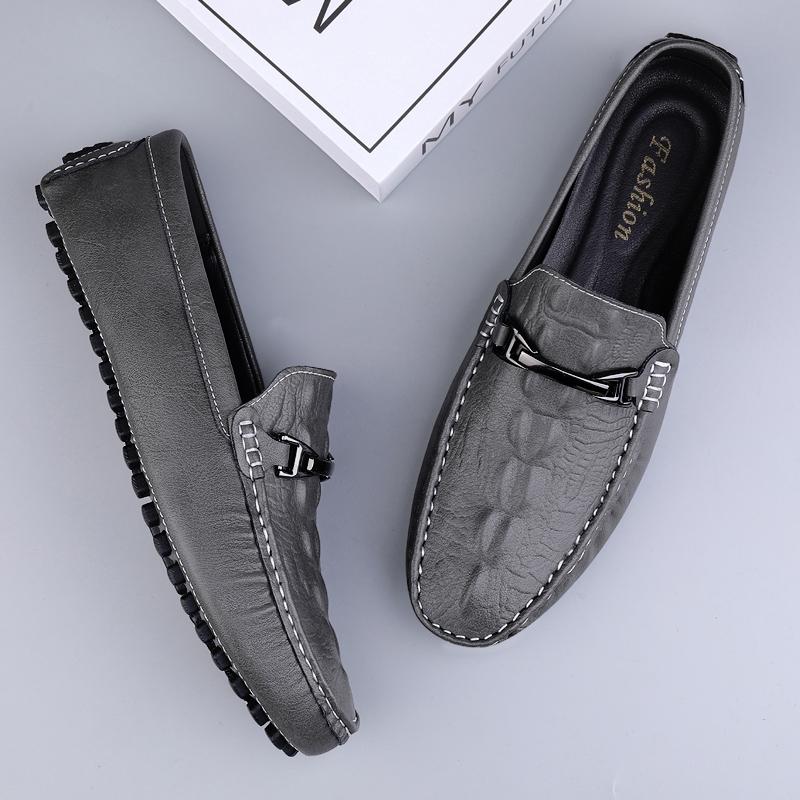 Fashion Genuine Leather Mens Loafers Crocodile Pattern Fashion Casual Shoes Comfortable Man Slip on Flats Lightweight Soft Driving Shoes