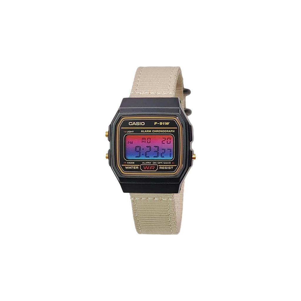 CASIO Custom Collection Quartz Movement Nylon Strap Watch Men's Watches Black Dial F-91WG-9(Watch5--)