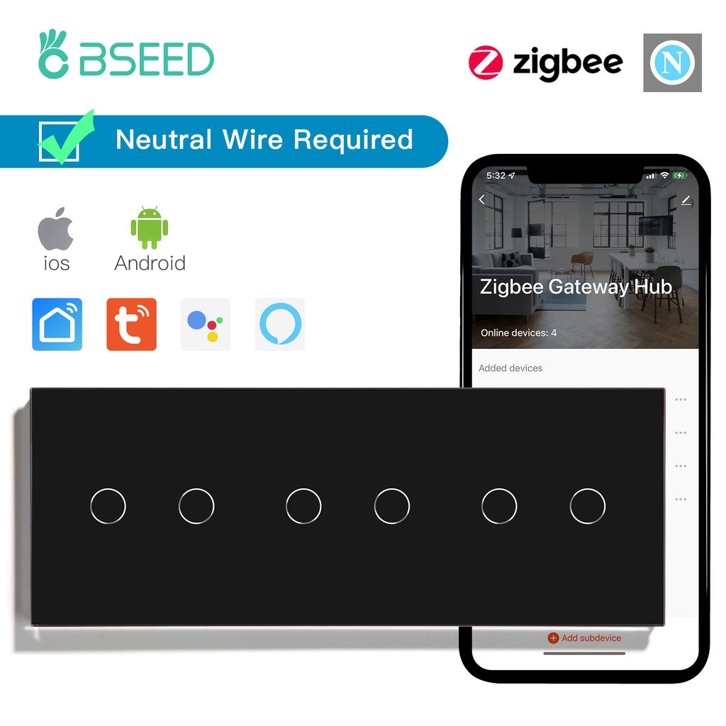 BSEED 1/2/3Gang Zigbee Wall Touch Switches Plus EU Sockets Double Triple Light Switches Tuya Smart Life App Neutral Required
