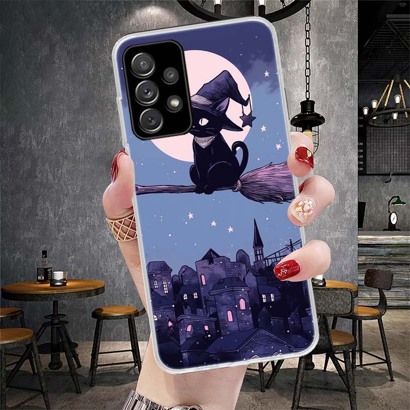 Witch And Cat Colorful Cute Phone Case For Samsung Galaxy A12 A22 A32 A52 A72 A02S A51 A50S A71 A70 A31 A20S Note 20 Ultra S10 A