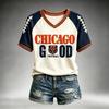 Women's Casual Neck Short Sleeve Tee Lightweight Breathable Rugby Print Top
