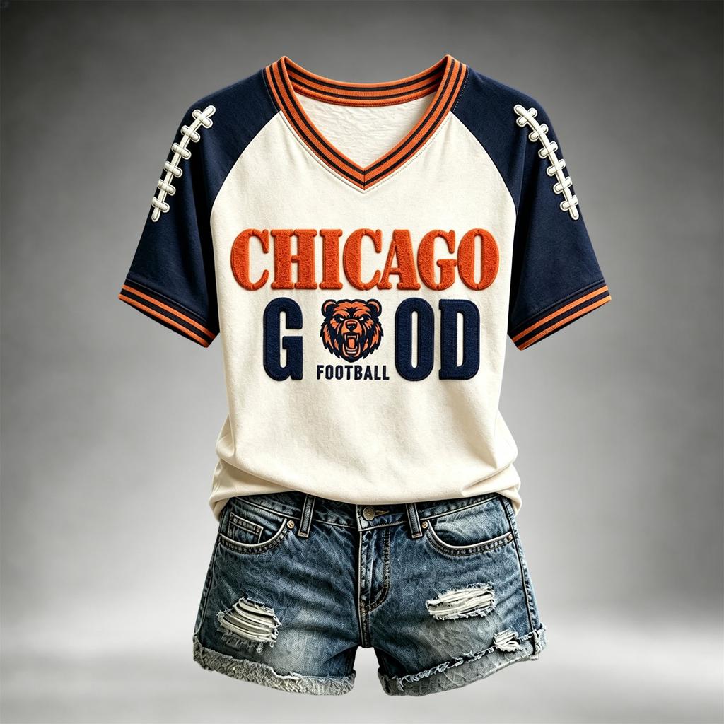 Women's Casual Neck Short Sleeve Tee Lightweight Breathable Rugby Print Top