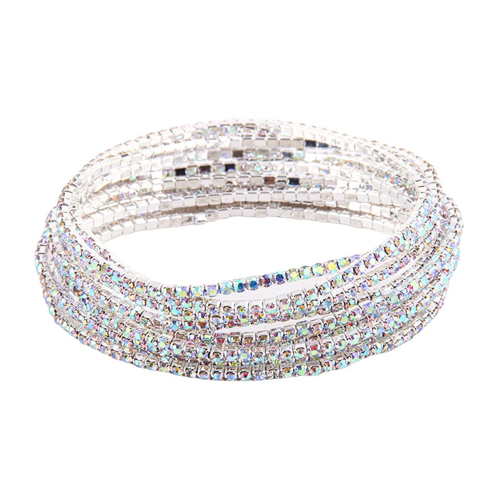 Fashionable Colorful Gemstones Bracelet Crystal Beaded Wristchain Elastic Rhinestones Handchain Accessory for Party