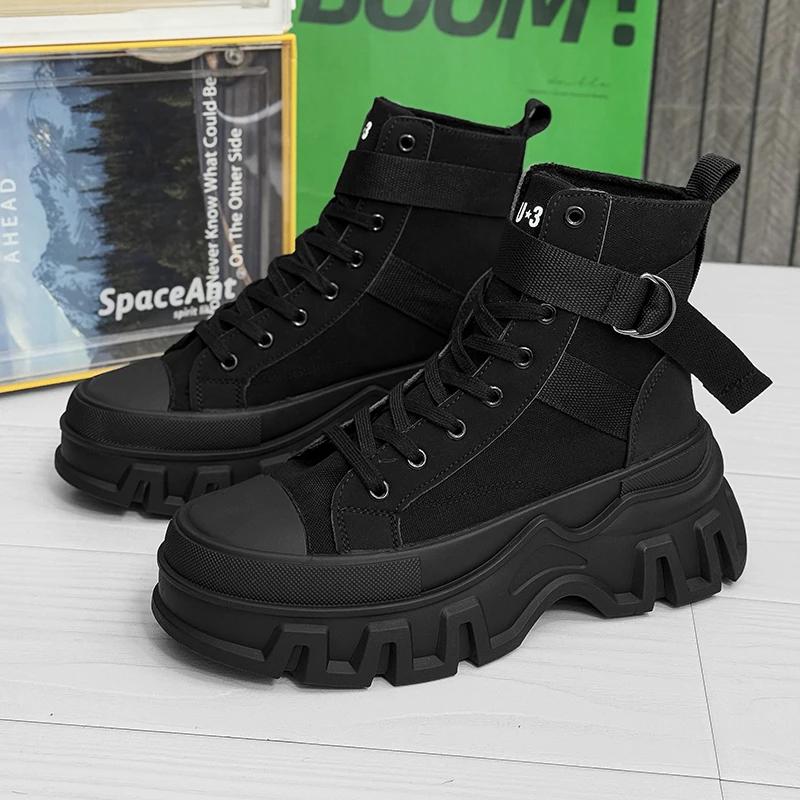 Herren Hohe Schnürstiefel mit Schnalle Übergröße 2026 Herbst und Winter Neue Stiefel Leinwandoberfläche Herren und Damen Schuhe