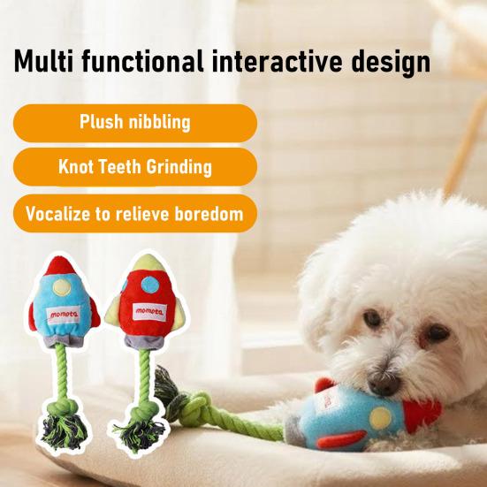 Jouet à mâcher pour chien en forme de fusée en peluche avec corde en coton Siffleur Fusées rembourrées Réduction de l'ennui Petit chien moyen Dentition Jouet interactif
