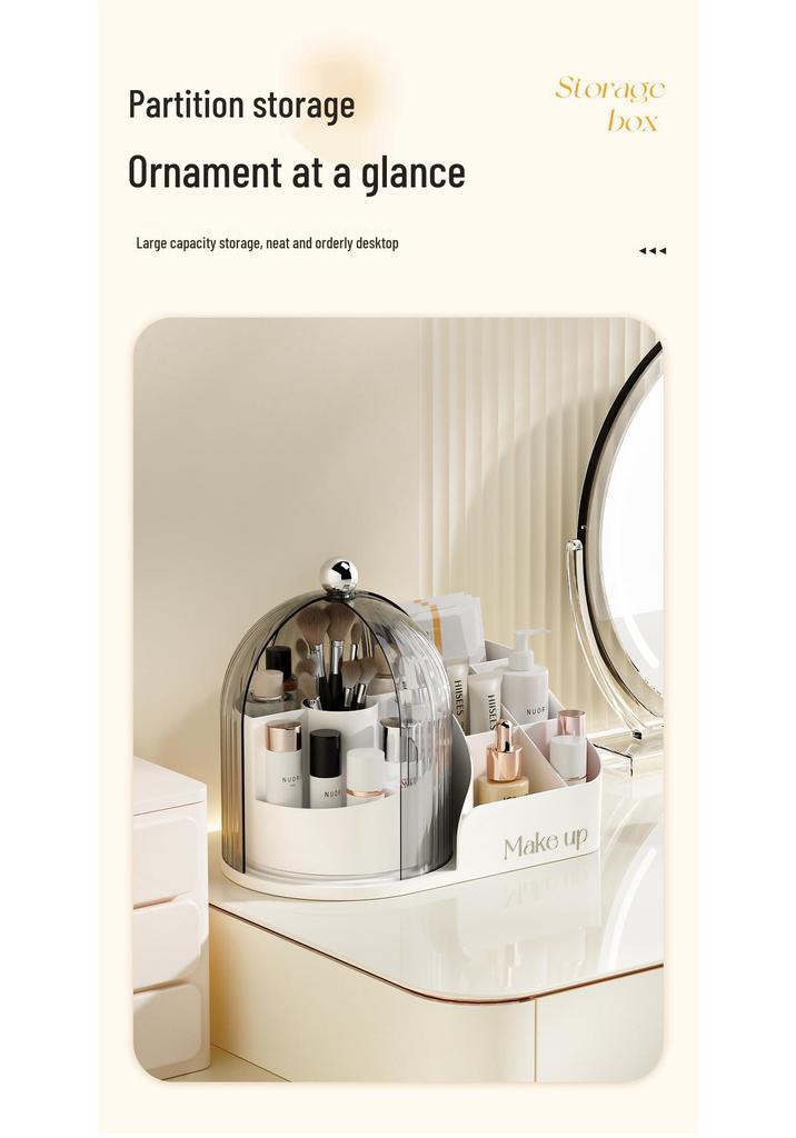 Transparent Rotating Makeup Organizer with Dustproof Compartments for Brushes, Lipsticks, and Eyebrow Pencils