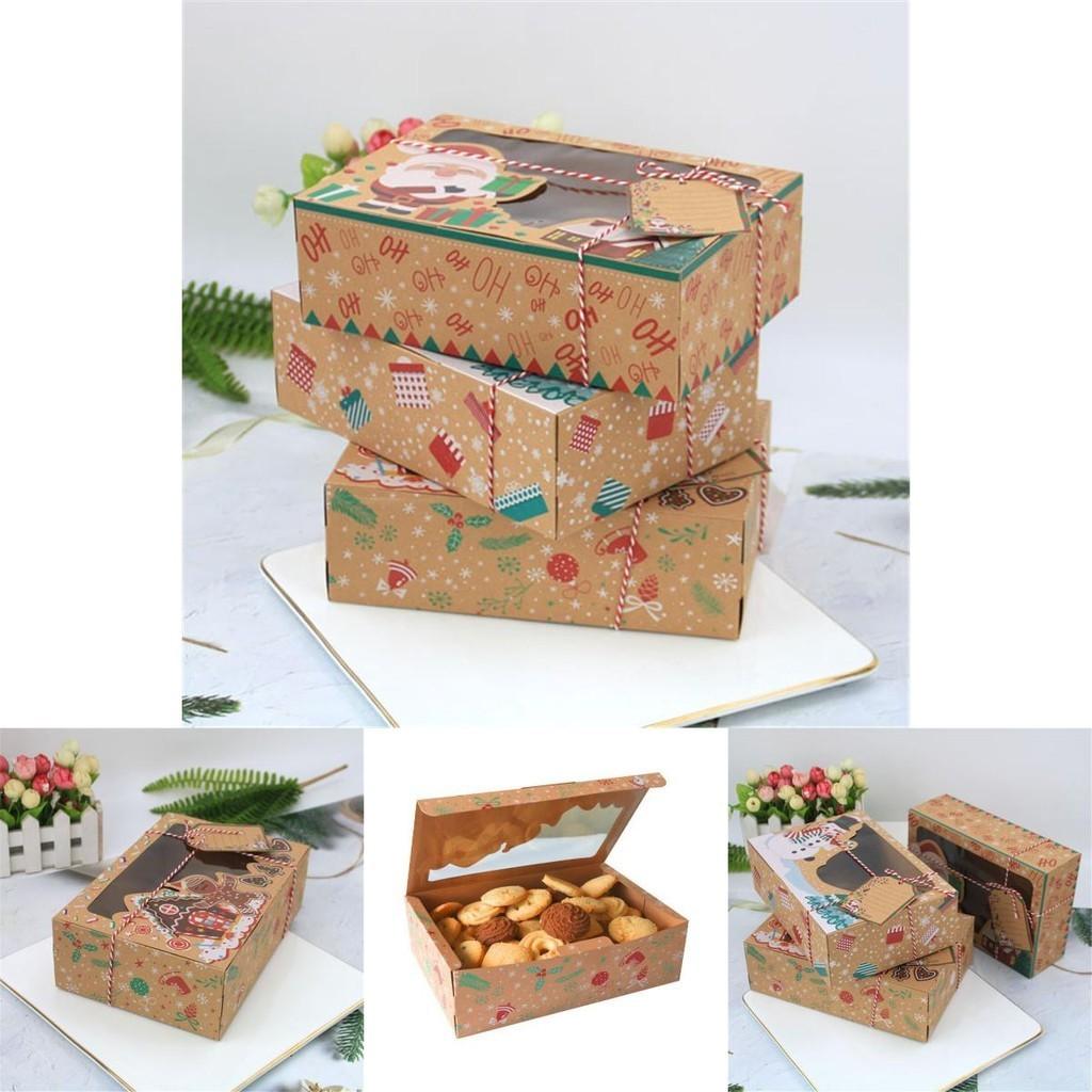 12pcs Kraft Paper Christmas Gift Candy Cookie Muffin Cake Boxes With Exquisite Printing And Decorative Tags
