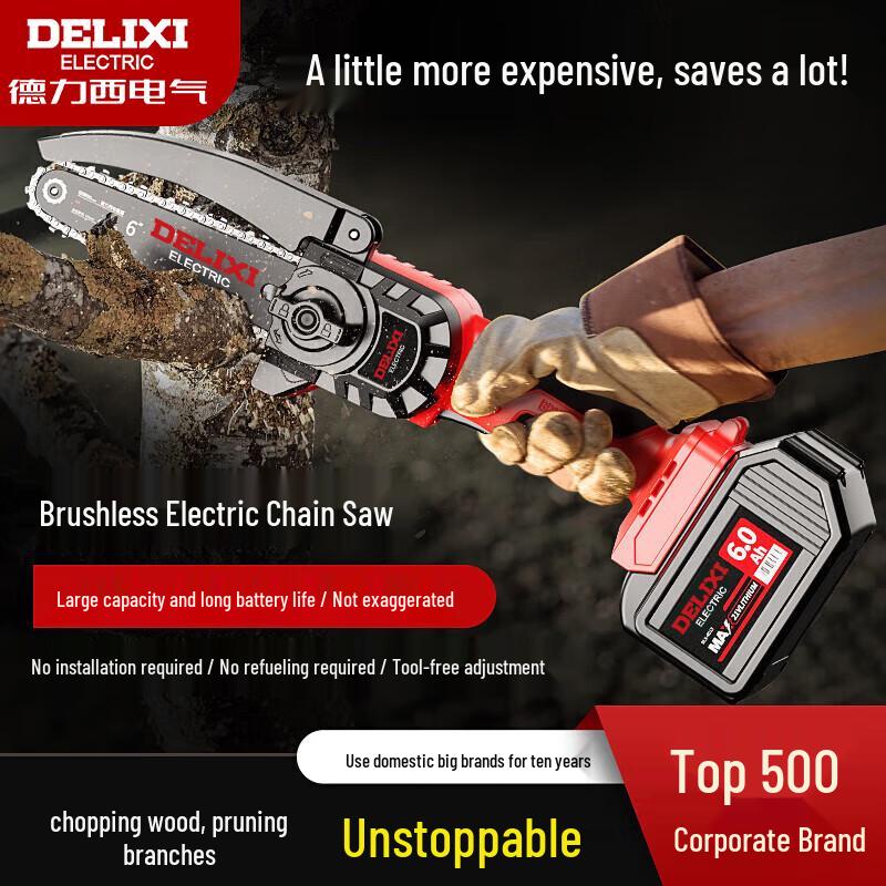 DELIXI ELECTRIC Cordless Brushless Electric Chainsaw CN Plug (adapter Included)