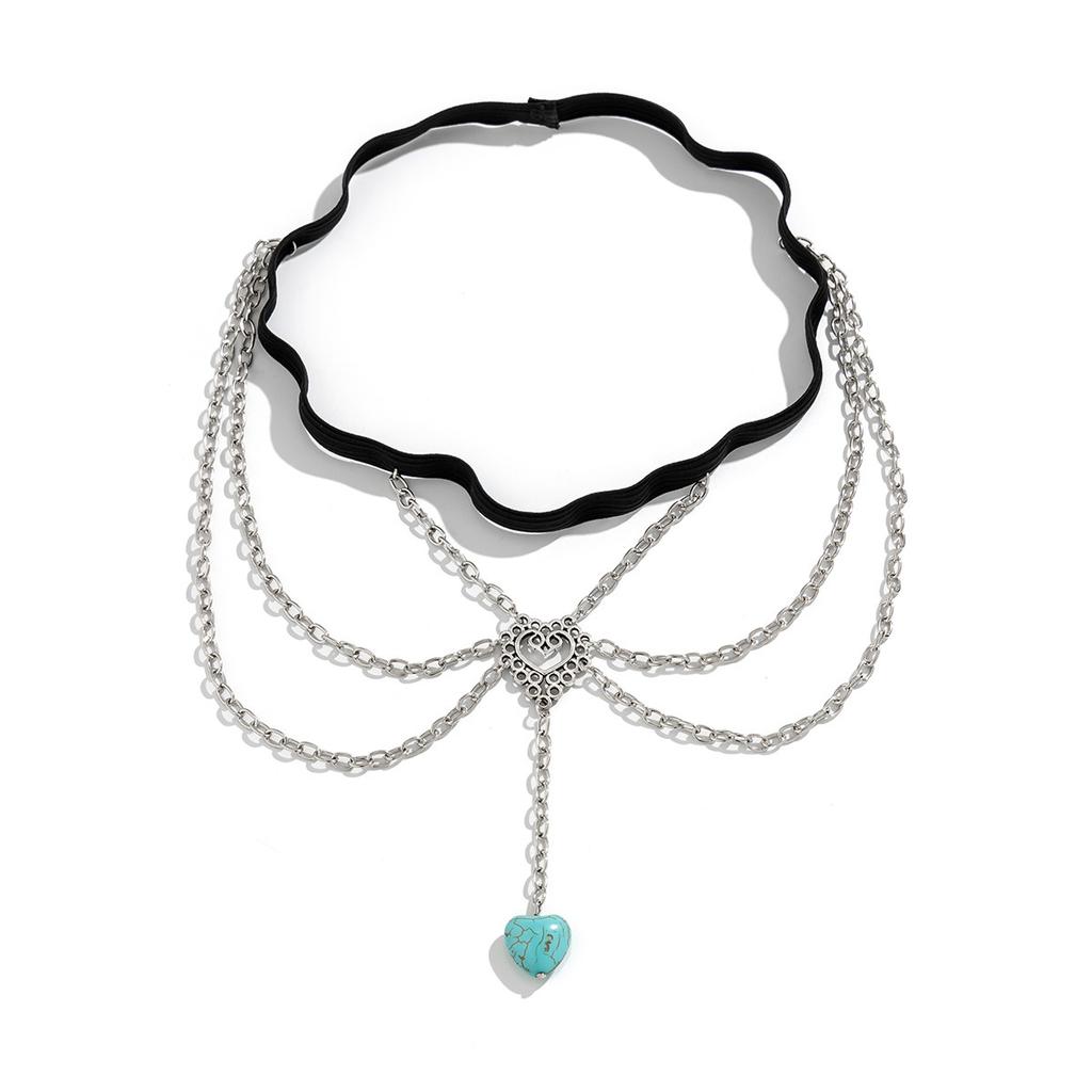 Ethnic Style Totem Turquoise Pendant Fringed Thigh Chain Female, Versatile Beach Metal Heart-Shaped Foot Decoration