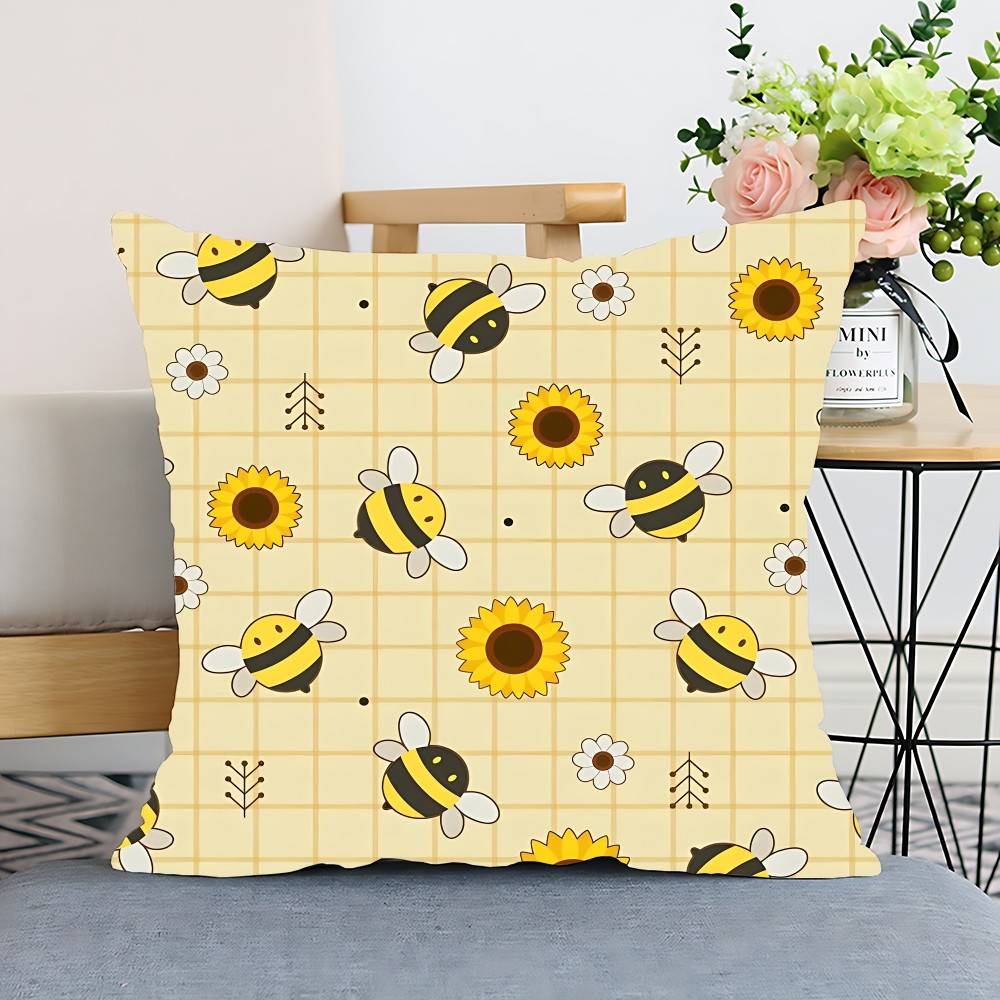 Bee & Letter Graphic Pillow Case Cushion Cover Polyester Pillowcase Decorative Sofa Cushion Pillowcase Home Decor