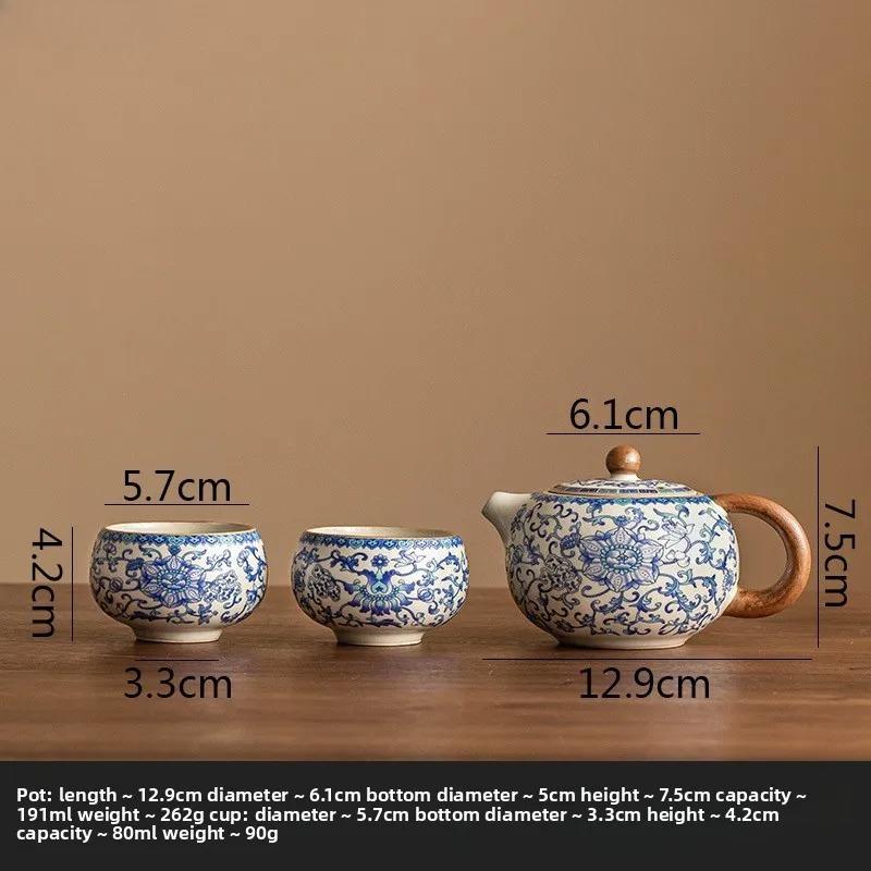 Ru Brennofen Blau Weiß Keramik Teekanne Kreative Teezubereiter Retro Handgefertigte Teekanne Kung Fu Teeset Haushalts-Teegeschirr Tee-Sieb