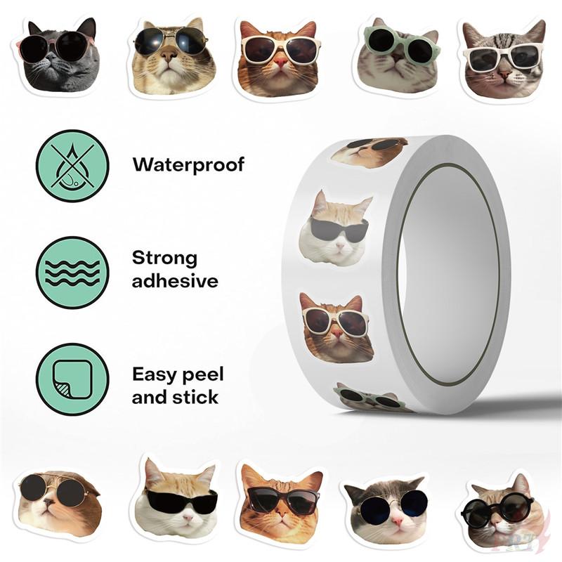 500Pcs/Roll Kuso Funny Sunglasses Cats Kids Rewards Stickers - DIY Scrapbooks Album Decor Sealing Label Decals
