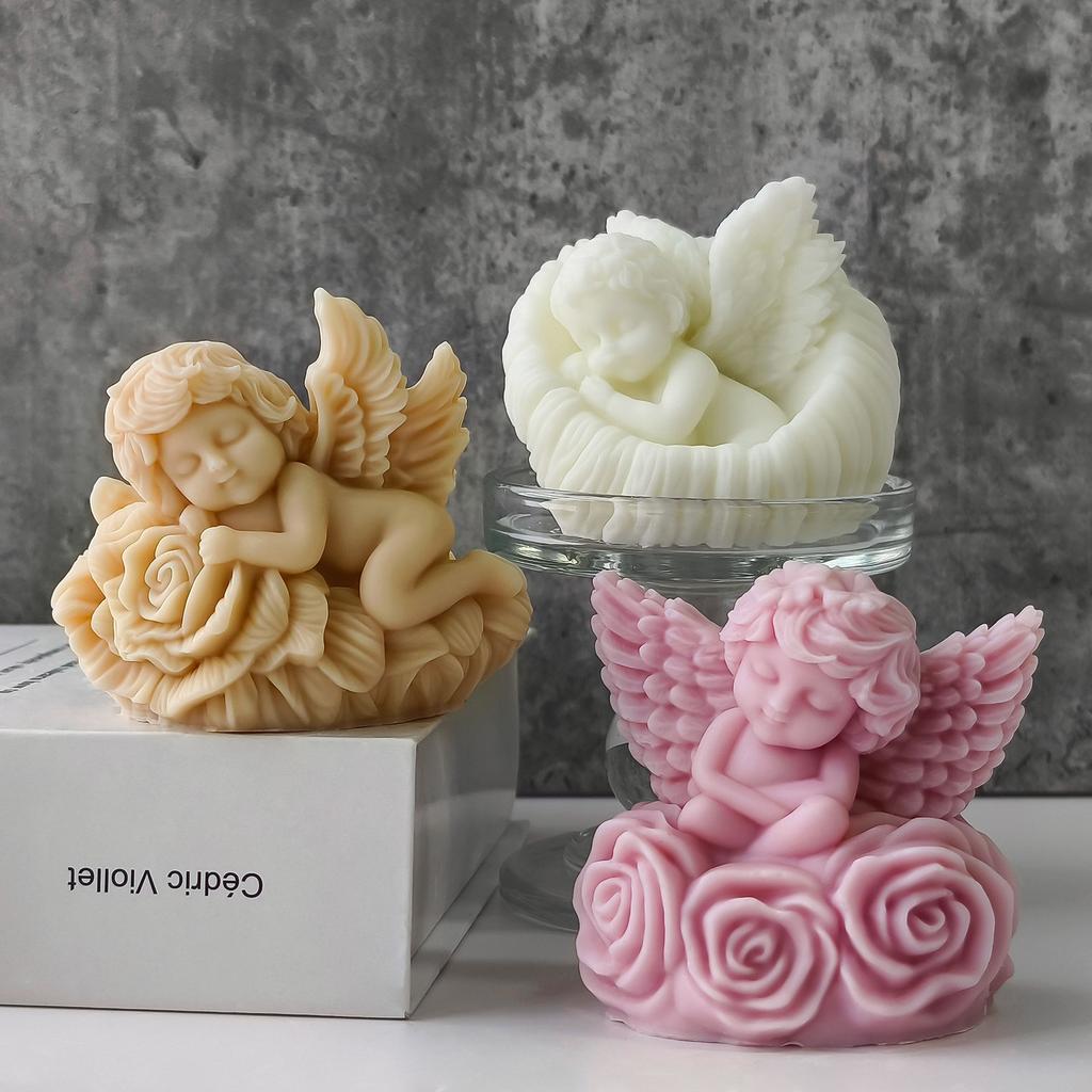 3D Rose Baby Angel Silicone Mold Handmade Aroma Candle Plaster Ornament Mould DIY Angel Home Decoration Crafts Making Molds