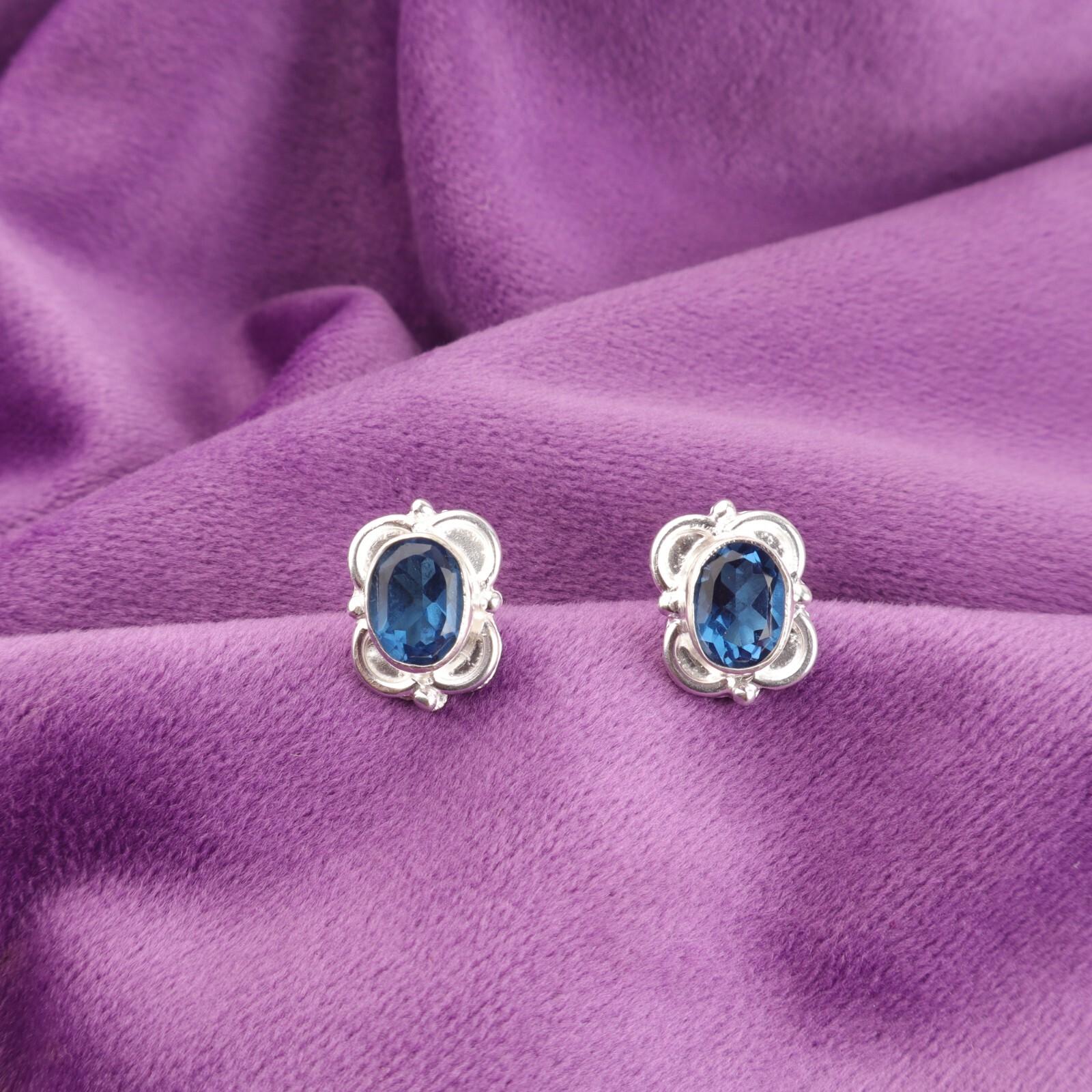 

Лондонский голубой топаз камень серебро 925 пробы подарок дочери серьги-пусеты для помолвки этнические серьги EE-149-1