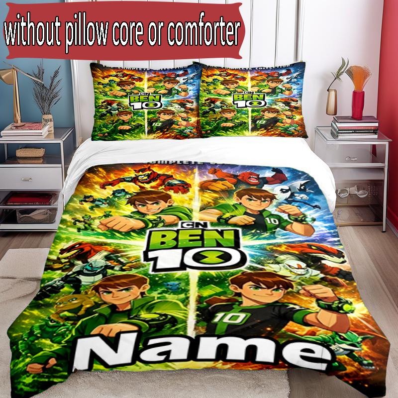 3pcs Duvet Cover Set (1*Duvet Cover + 2*Pillowcase, Without Core), Custom Name Ben 10 Cartoon Pattern Bedding Set, Home Bedroom Decor Gift