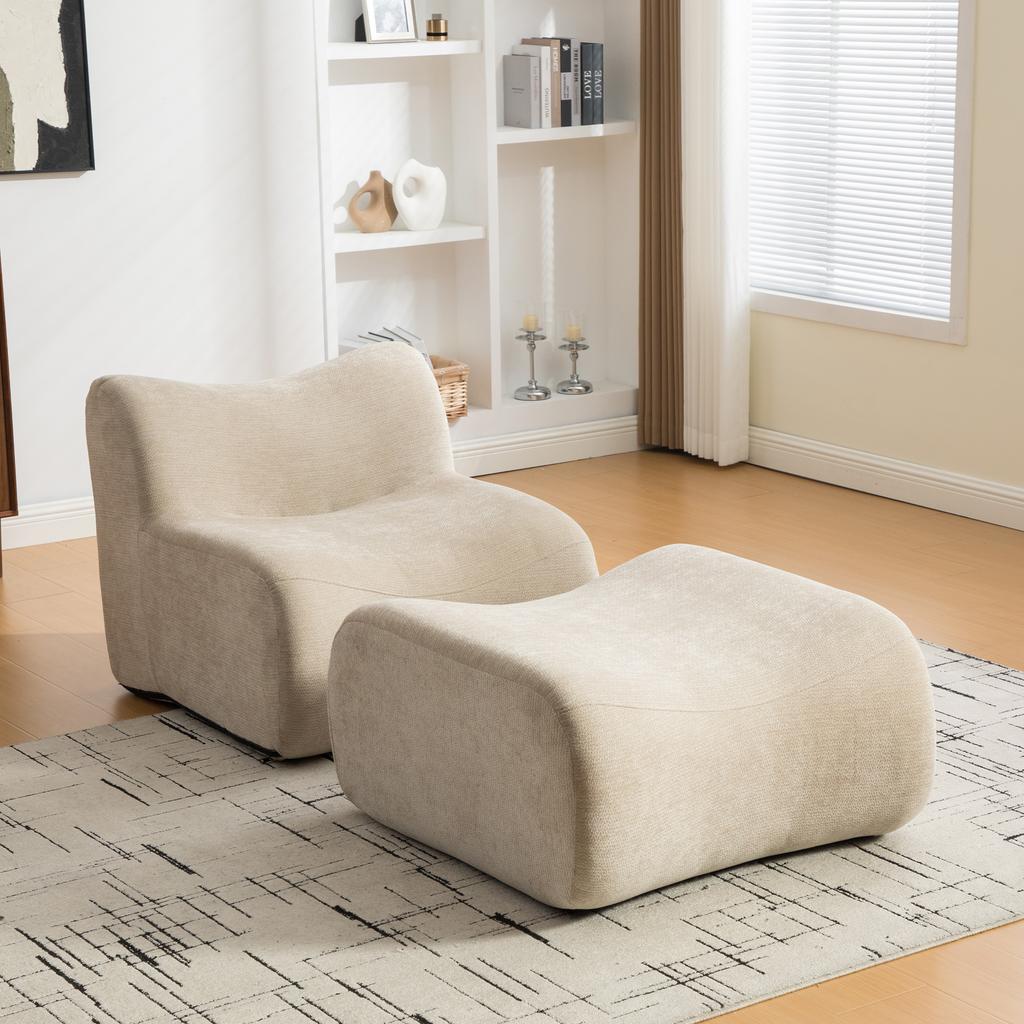 Modular compression sofa made of chenille fabric, filled with 30D high-elastic foam. Easy to move, non-slip base, ideal for living room. Light Khaki