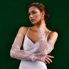 Removable Lace Long Bridal Gloves Hollow Out Transparent White Wedding Women Mesh Decoration Arm Sleeves