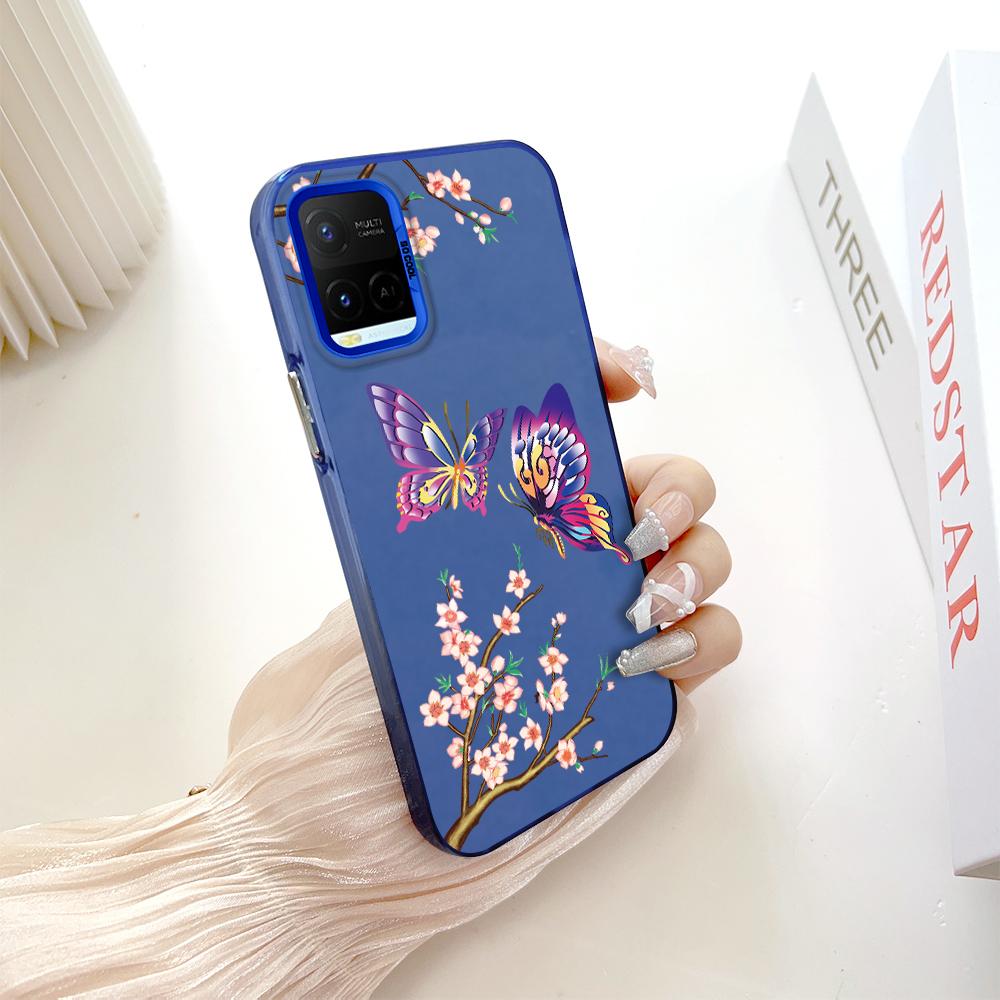 

Окрашенный узор, красочный серебристый, двухсторонний, жесткий, противоударный чехол для телефона Vivo Vivo Y12A синий