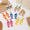 Hand-woven Earrings 1 Pair Boho Raffia for Women, Handmade Rattan Fish Shape Vacation Photo Accessories Earrings, Bohemian Straw Drop Dangle