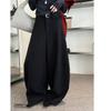Endorsed by Xiao Yang (158cm) - Women's Woolen High Waist Cropped Wide-Leg Pants, Plush Thickened, 2025 Winter Collection.
