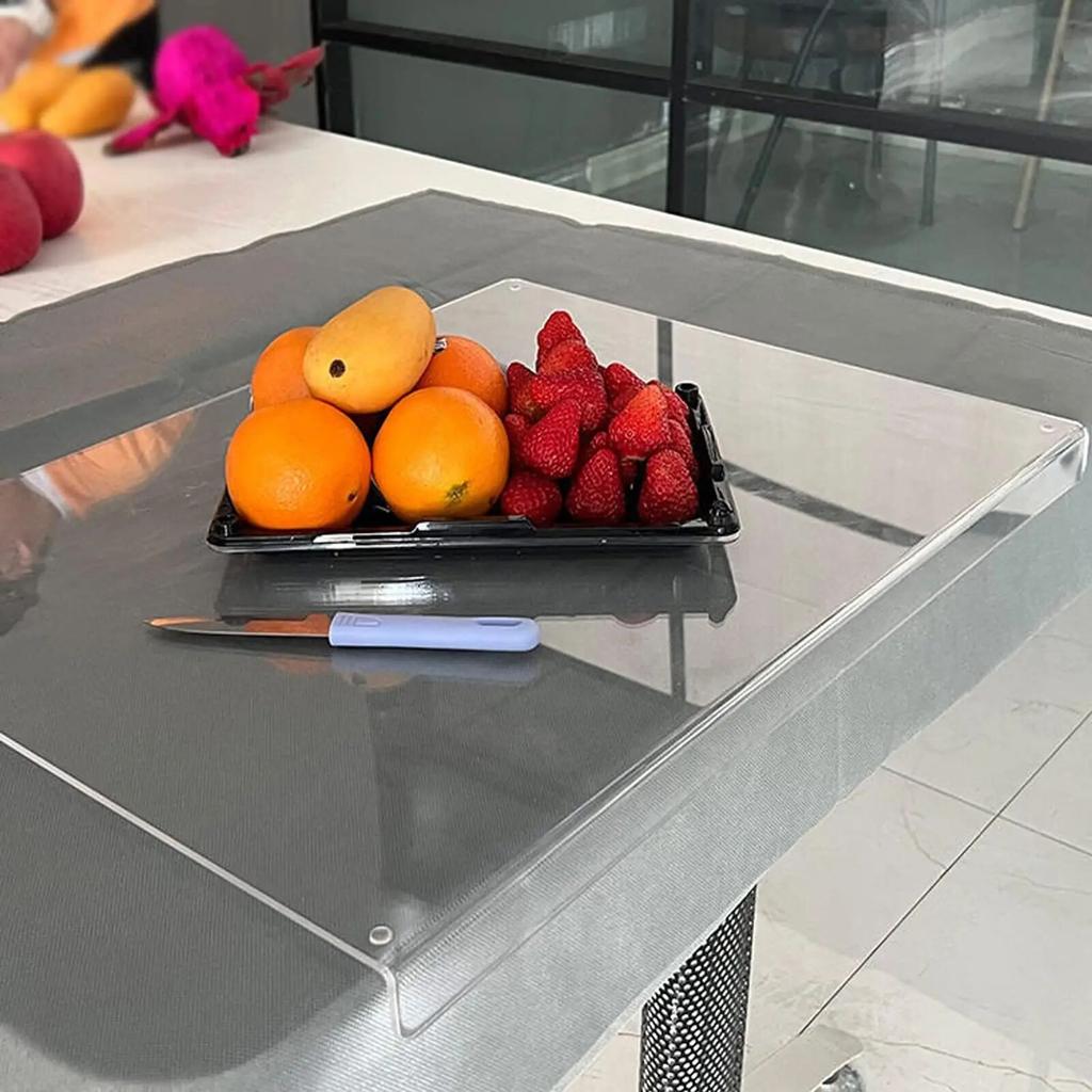 Akrylová průhledná krájecí deska s protiskluzovým okrajem, kuchyňská krájecí deska, pult, chránič pracovní desky, kuchyňský gadget