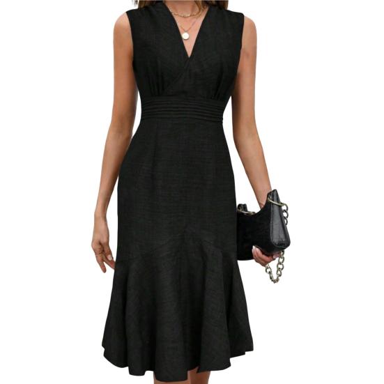 Abito Estivo da Donna Casual Scollo a V Senza Maniche Coda di Pesce Midi Abito da Festa Cocktail Aderente per Lavoro Quotidiano
