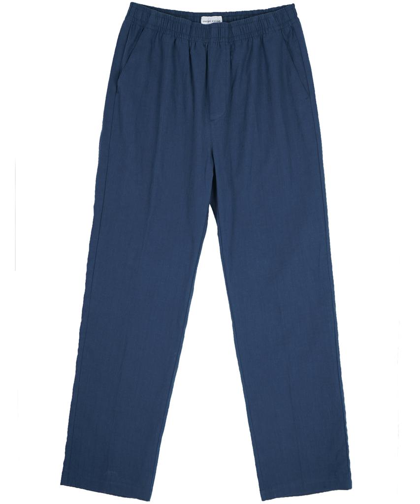 COSTUME O’CLOCK Linen Cotton Elastic Waist Crop Slacks Dark Blue