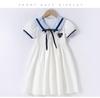 Girls' Cotton Short-Sleeve College Style Dress with Turn-Down Collar – White, Summer 2025