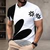 Men Plus Size Round Neck Short Sleeve T Shirt Black White Swirl Stripe Printed Pullover Straight Hem