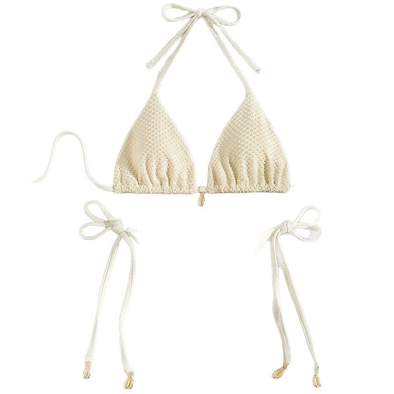 2025 Women's Sexy Solid Color Swimsuit: Shell Tie-Up Bikini for Beach and Hot Springs