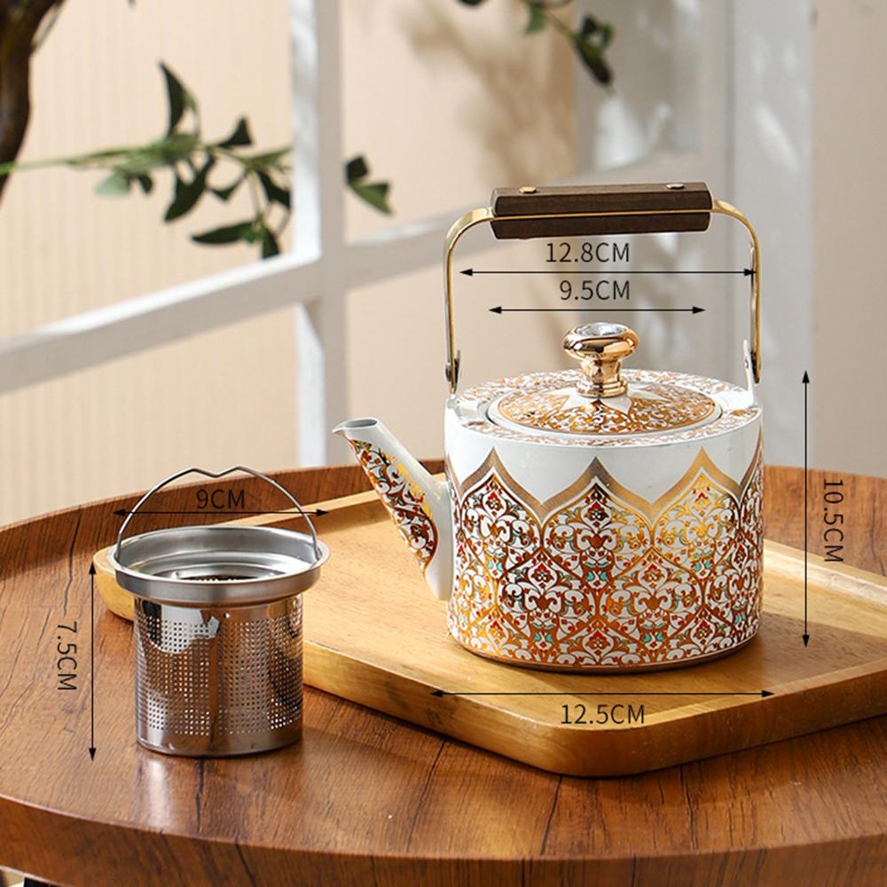 Ethnic Style Stainless Steel Tea Kettle, Large Capacity Teapot with Tea Strainer, Home Restaurant Flower Tea Pot, 1.5L