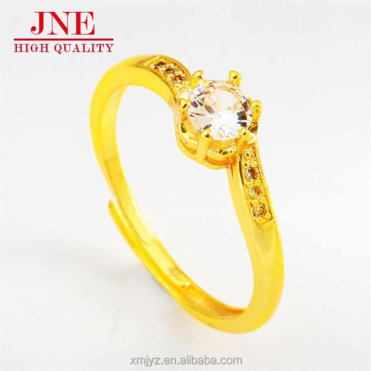 Brass Gold-Plated Fashion Simple White Diamond Ring Ins Vacuum Plating Gold Jewelry Hair Jewelry Opening Ring