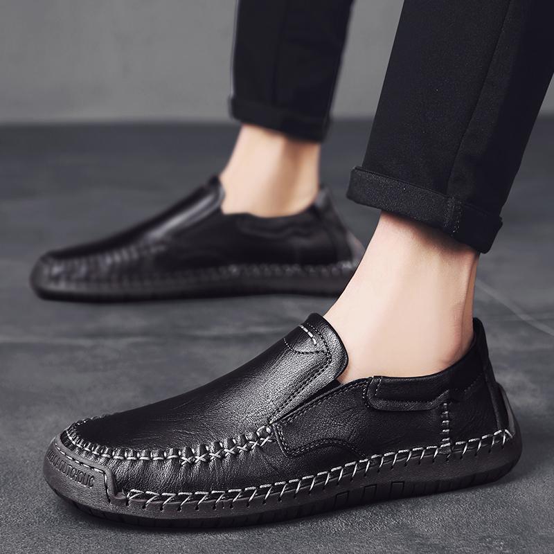 Fashion New Hand Stitched Mens Slip On Loafers Outdoor Walking Plus Size 48 Comfortable Business Casual Leather Shoes All Season Spring