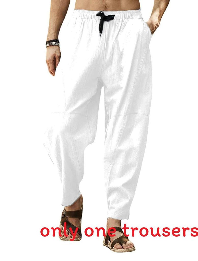 Hip Hop Mens Loose Cotton Linen Drawstring Casual Pants For Urban Style