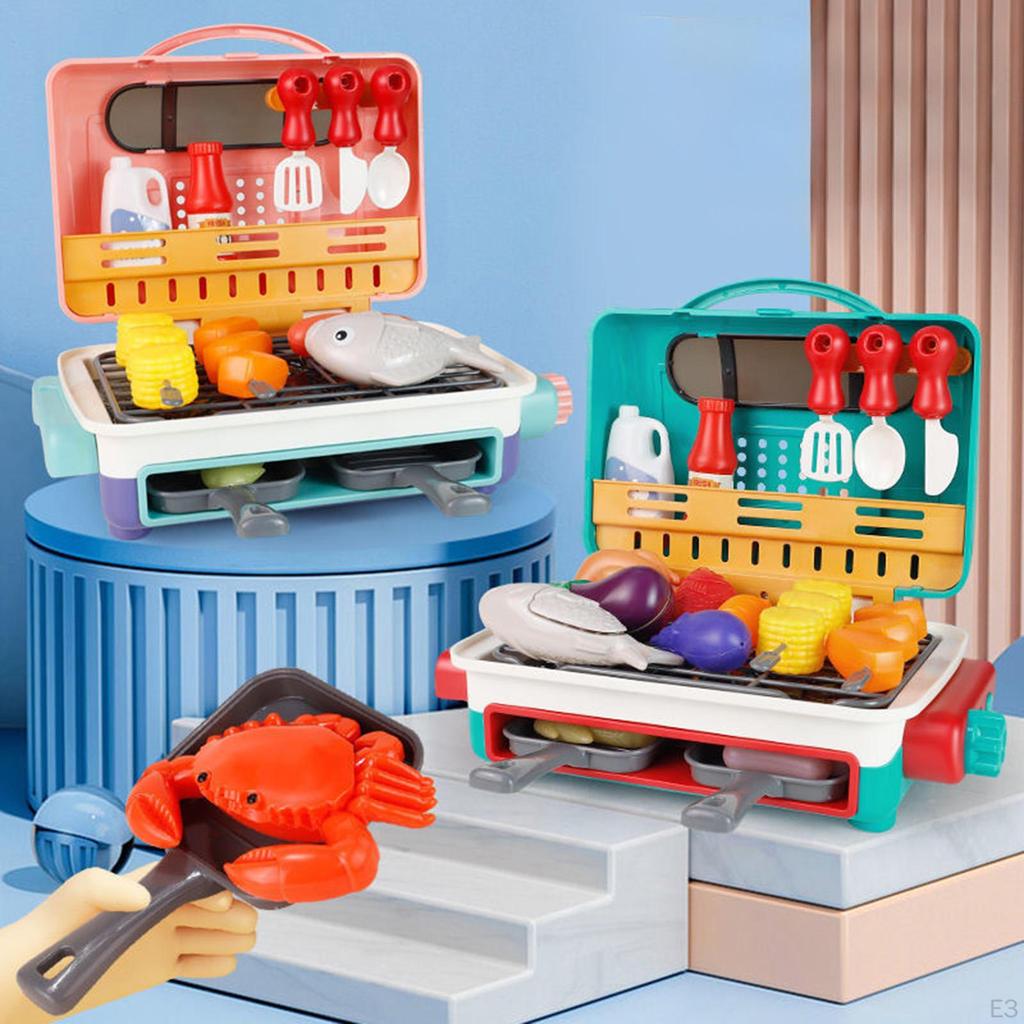 BBQ Grill Toys for Kids Color Changing Food Realistic Interactive Kitchen Playset Preschool