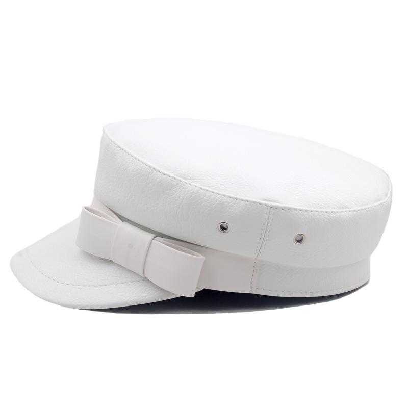 Leather Female Painter's Cap Autumn Winter Navy Cap Military Caps Captain Cap Flat Top Hat