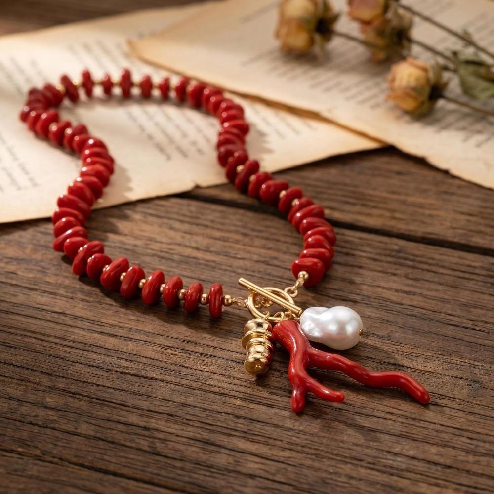 Baroque Pearl Coral Beads Necklace Red Bridal Jewelry Accessories Wedding Party