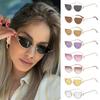 Trendy Cat Eye Women'S Sunglasses Metal Hip Hop Half Frame Oval Sun Glasses Narrow Small Vintage Shades For Women & Men Uv400