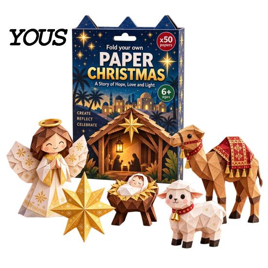 Artistic Paper Folding Tools Christmas Origami Set for Beginners, DIY Holiday/Nativity Scene/Gingerbread Candy Easy Instructions Beginners Craft Kit,