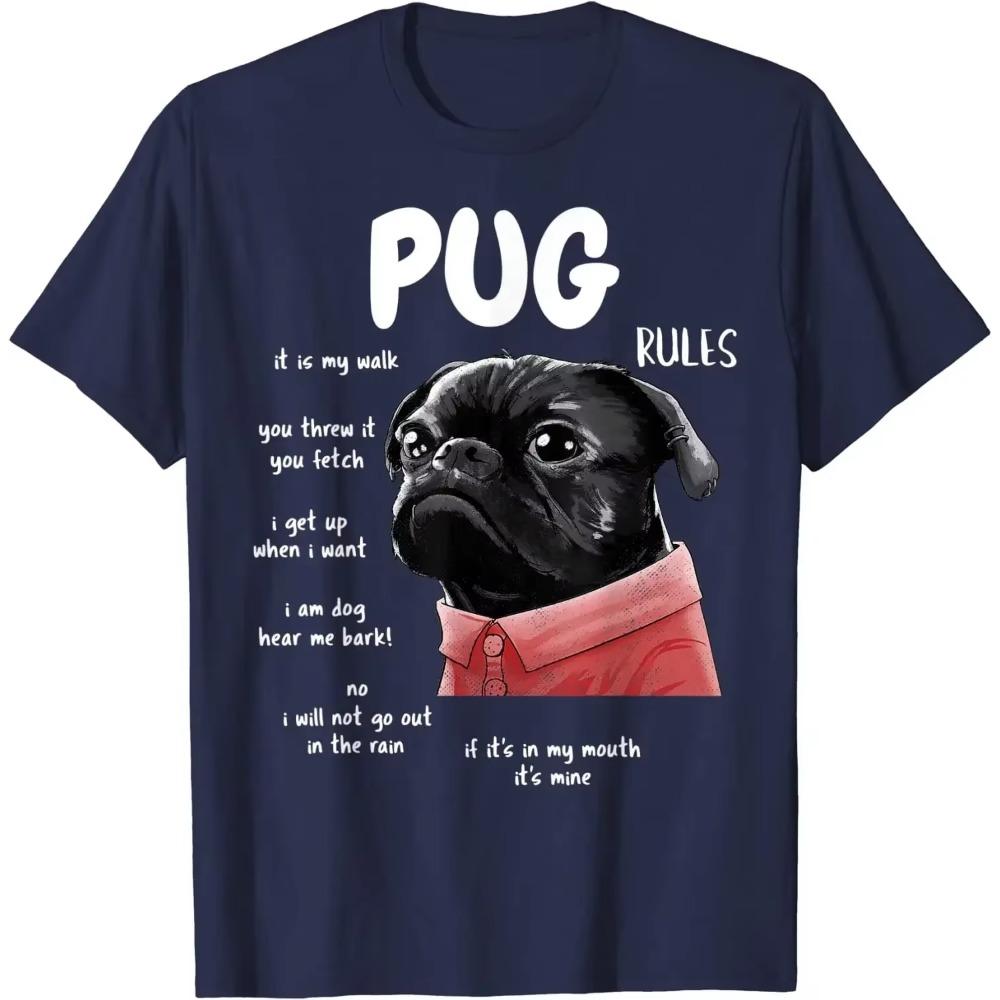 Cute Kawaii Funny Black Pug Dog Rules Gifts Men Women Kids T-Shirt Cotton Daily Four Seasons Oversized T Shirt Tees