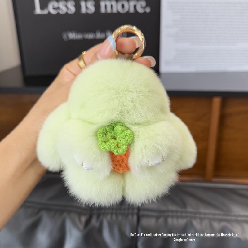 Rex Rabbit Fur Plush Toy Bag Keyring - Cute Handmade Rabbit Pendant