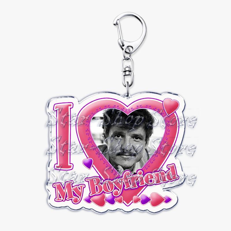 Hot Pedro Pascal I Love My Boyfriend Heart Keychain for Women Accessories Key Chain Ring Keychains Jewelry Fans Gifts