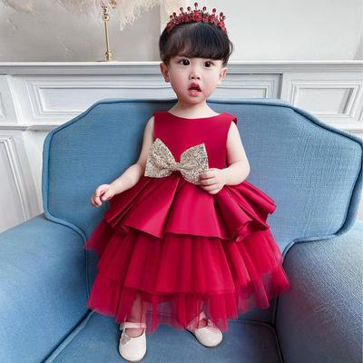 Neugeborenes Hochzeitskleid Elegantes Mädchen Prinzessin Kleid Punkte Schleife Kinder Weihnachten Performance Show Kostüm Kinder Kleider für Mädchen