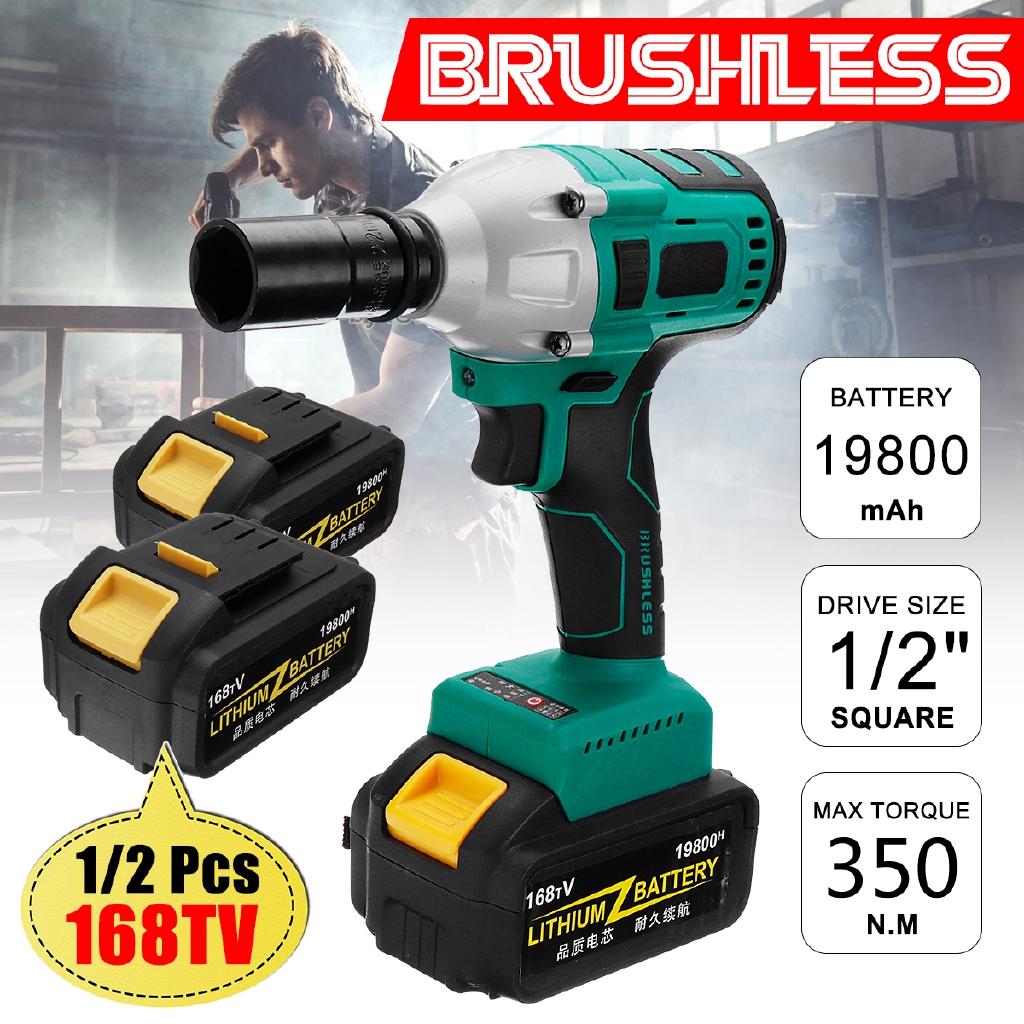 168V 500Nm Cordless Electric Wrench Impact Brushless Driver Power Tool Rechargeable Lithium Battery Household Drill