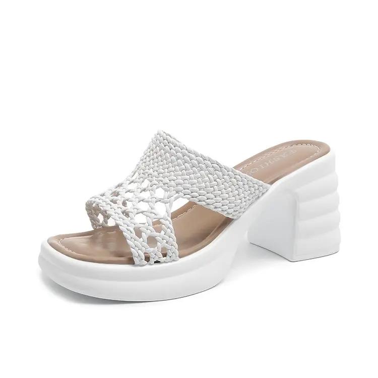 

Fashion 8 Cm Small Size 32-43 Elegant Hollowed-out Wedge Heel Slippers 2025 Summer High Heels Slide Women s Office Beach Daily 35 бежевый